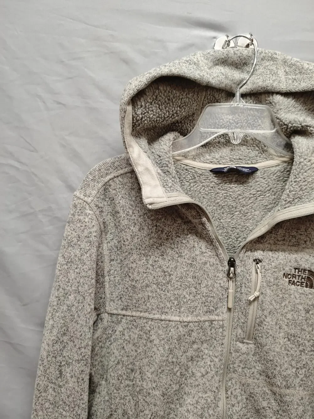 The North Face Jacket Mens Small Gray Hooded Sweater Fleece Full Zip Hiking